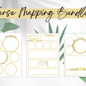 May include: Three printable pages with gold floral designs and the word "Scripture" at the top. Each page has different layouts for journaling and mapping out verses.