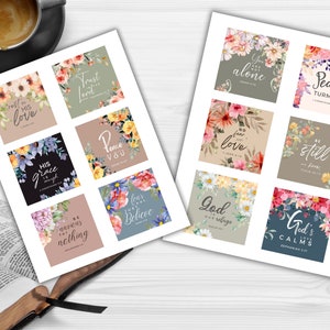 Cartões com versículos bíblicos quadrados da fé para impressão | Escritura Inspiradora | Conjunto de 12 Versículos Bíblicos para Impressão Imagens Quadradas Digitais