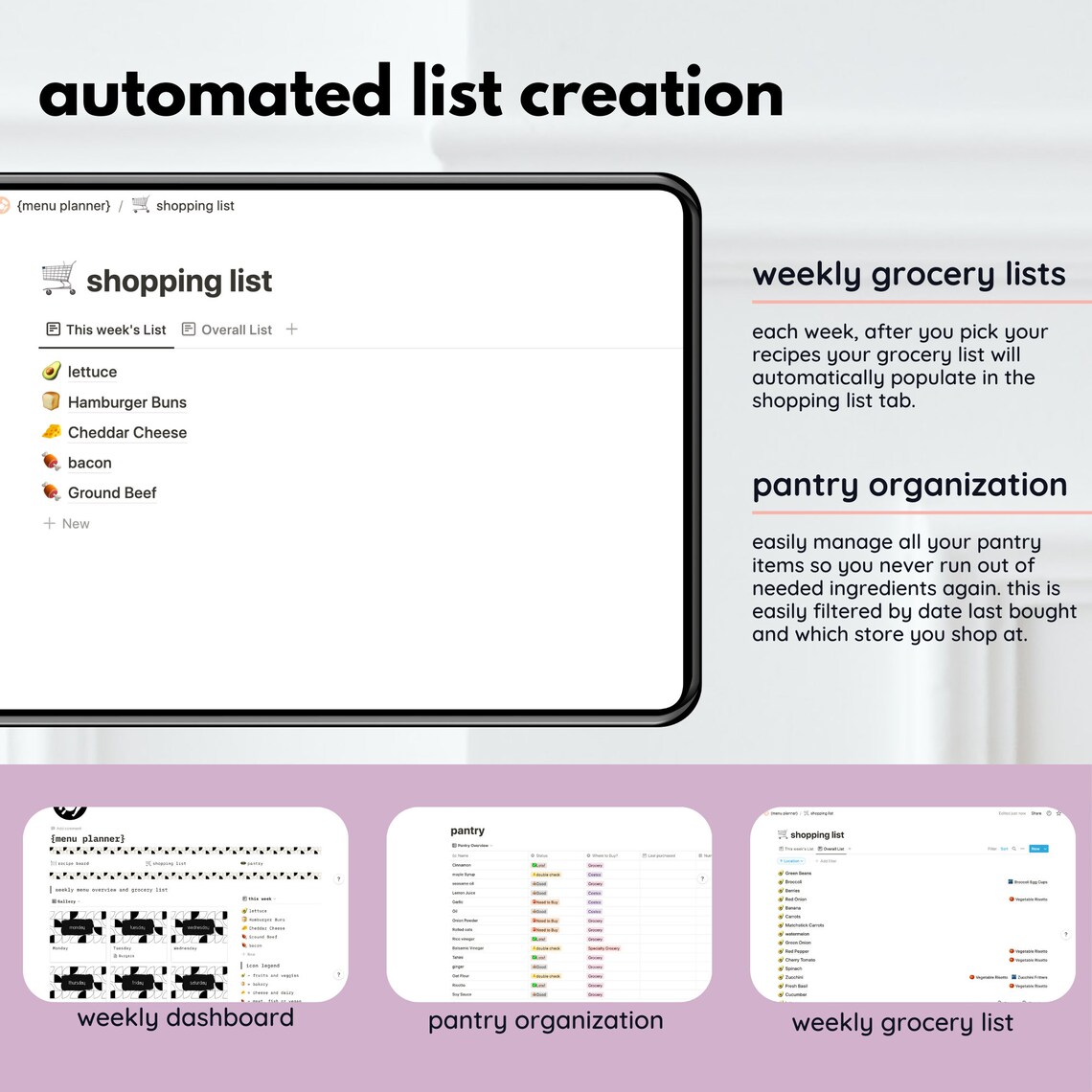 Menu Planner Notion Template Notion Recipe Board Meal Prep, Grocery