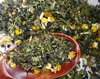 Chamomile Comfort Green Tea, Loose Leaf Tea, Blends, Chamomile, Green Tea, Small Batch Tea, Gourmet Tea