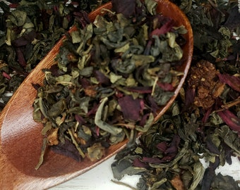 Strawberry Hibiscus Green Tea- Loose Leaf Tea-small batch loose leaf tea- Gourmet Tea- Herbal Tea- Strawberry Hibiscus- Green Tea- Blends