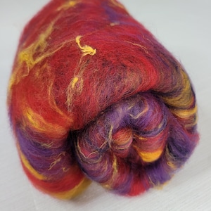 DESTASH - Vibrant Mini Art Batt 1.7 Oz - Merino Wool, Silk, Spinning, Art Yarn, Wet Felting, Spinning Fiber