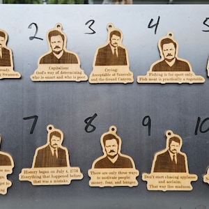 Parks and Recreation, Ron Swanson quotes, laser engraved and cut christmas ornament collection