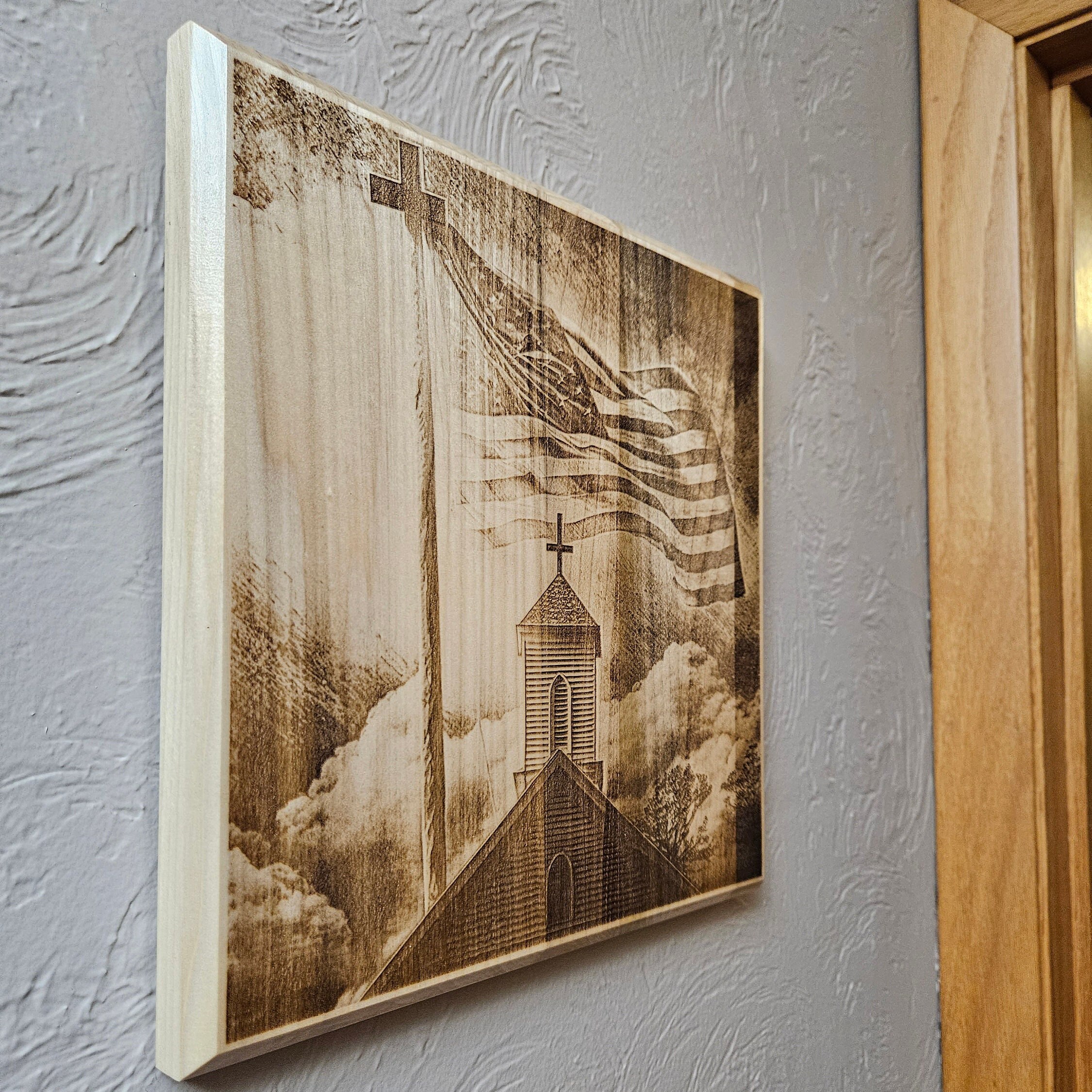 Church and Flag Laser Engraved Wall Decor - Etsy