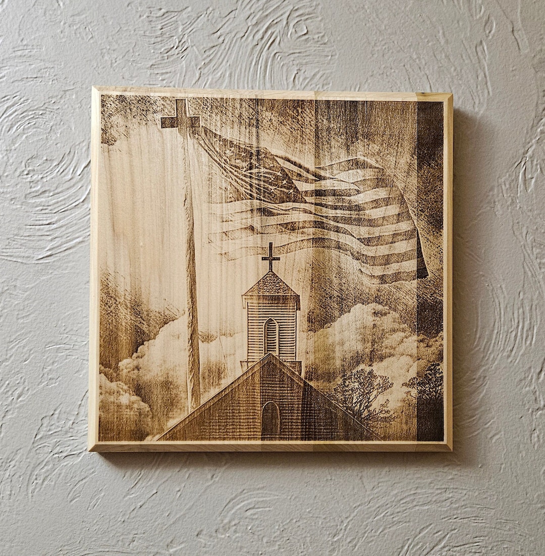 Church and Flag Laser Engraved Wall Decor - Etsy