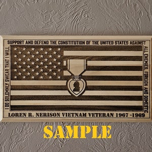 Personalized Veteran oath of Service hand crafted laser engraved Wall Decor