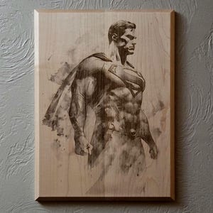 Superman Watercolor print laser engraved wall decor