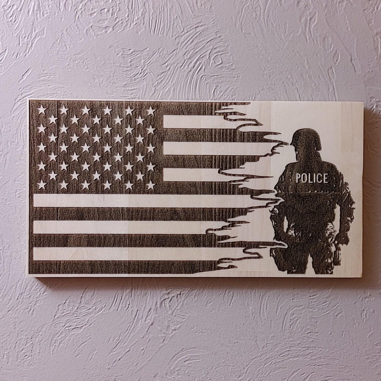 Police Tattered Flag Hand Crafted Laser Engraved Wall Decor - Etsy