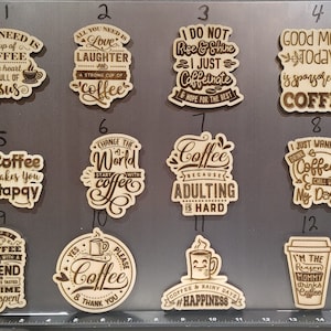 Coffee laser cut & engraved wood magnet collection