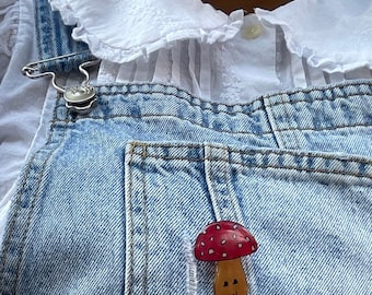 Handmade Mushroom Shrink Plastic Pin: Cottagecore Tote Bag, Backpack, Clothing, Hat Accessory