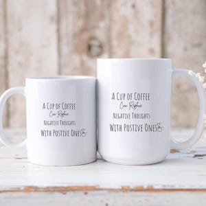 Positive Thoughts Ceramic Mug, Inspirational Coffee Cup, Motivational Tea Mug, Mindful Drinkware, Gift for Optimists, Office Desk Decor