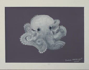 Ghost Octopus, Original Soft Pastel, Fine Art, Matted, Ready to Frame, 12x9