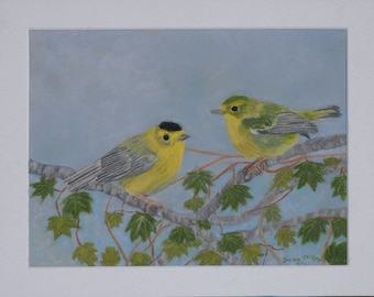 Wilson&#39;s Warbler Original Soft Pastel Artwork, 12x9 inches Matted and Ready to Frame