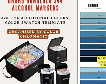 Ohuhu Additional 24 Colors (344) Alcohol Markers Chromatic Swatch Chart | New and Old Codes | Color Coded | Printable | Instant Download
