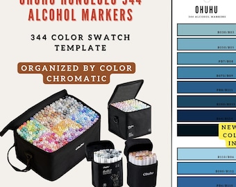 Ohuhu 344 Alcohol Markers Chromatic Swatch Chart | New and Old Codes | Color Coded | Color Organized | Printable | Instant Download | PDF