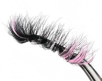 GIRLY | 2 Tone Pink Color Strip Lashes | Silver Glitter Lashes | 3D Mink 18MM Colored False Eyelashes | Fluffy Volume Lashes