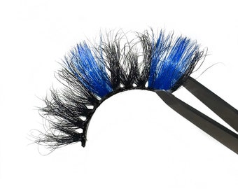 BOUJEE | Cils bleus 2 tons | Bande de cils en vison de 25 mm | Cils vaporeux duveteux | Faux cils | Faux | Maquillage