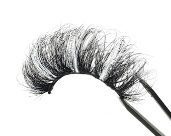 ZUCKERKIND | Silber Glitzer Farbe Wimpern | Weiße Farbe Wimpern | 25 mm Streifen Wimpern | Schöne flauschige Wimpern | 3 Ton Wimpern | Falsies