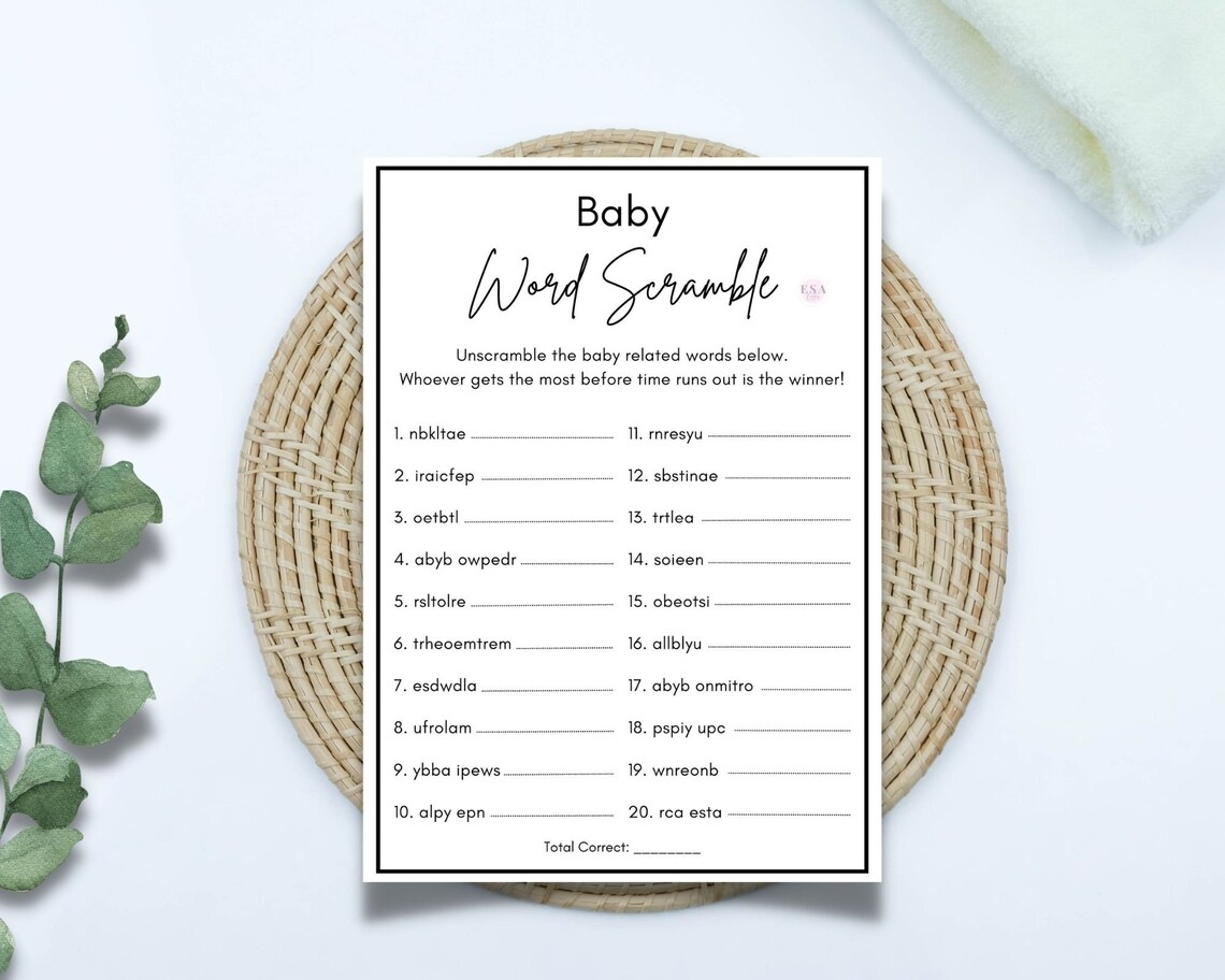 Baby Word Scramble Game Baby Word Game Printable Baby Shower - Etsy