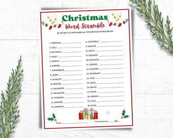 Word Scramble, Christmas Word Scramble, Christmas Word Game, Christmas Games for Kids and Adults, Christimas Games Printable