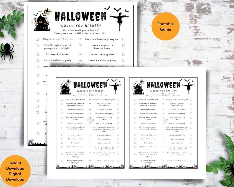 Would You Rather Printable Game, Spooky Halloween Party Game, Halloween Activity for Kids, Halloween This or That image 5