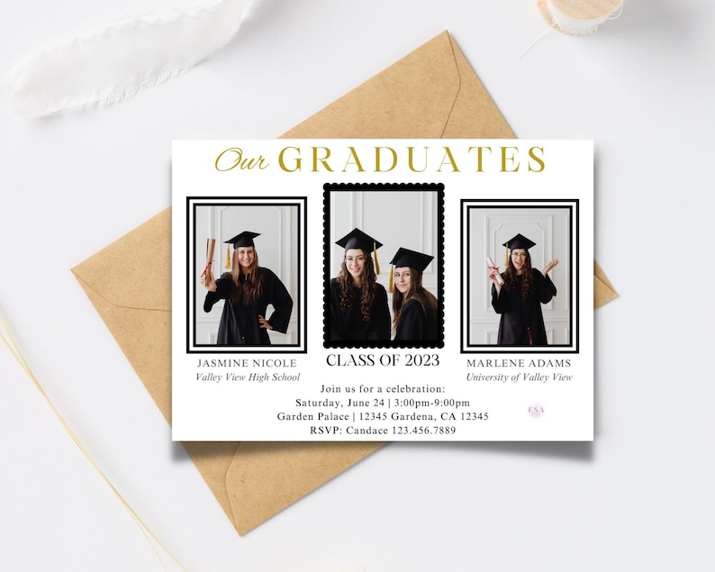 Graduation Party Invitation Template, Two Graduates Invitation With ...