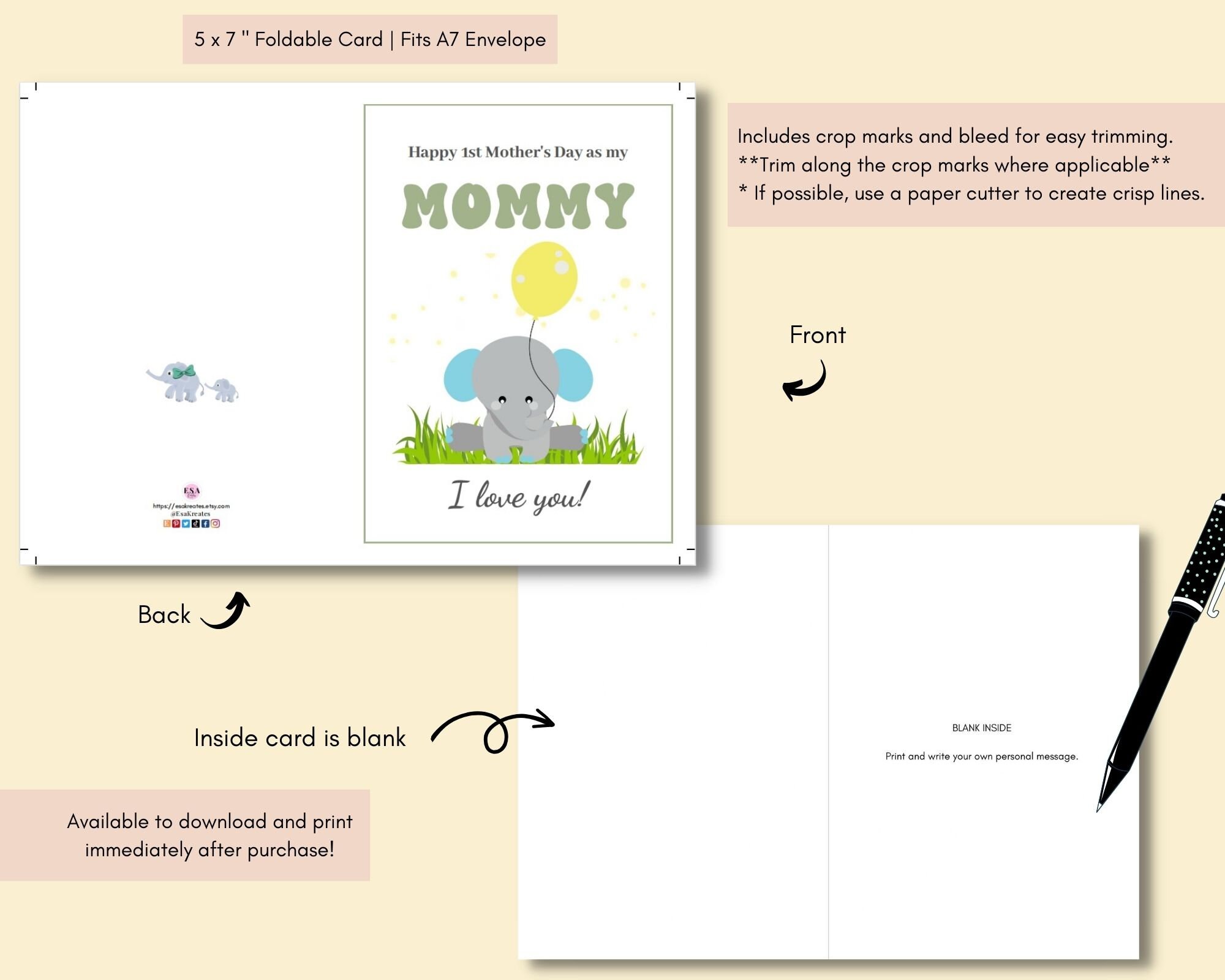 Happy 1st Mother's Day as My Mommy, Printable Mother's Day Card, Happy ...