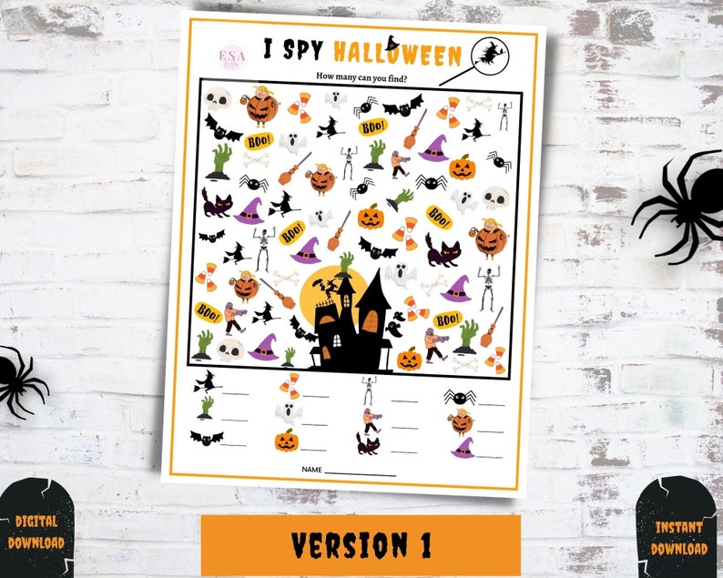 Halloween I Spy Game: Kids Activity, Printable Game Sheets (digital ...