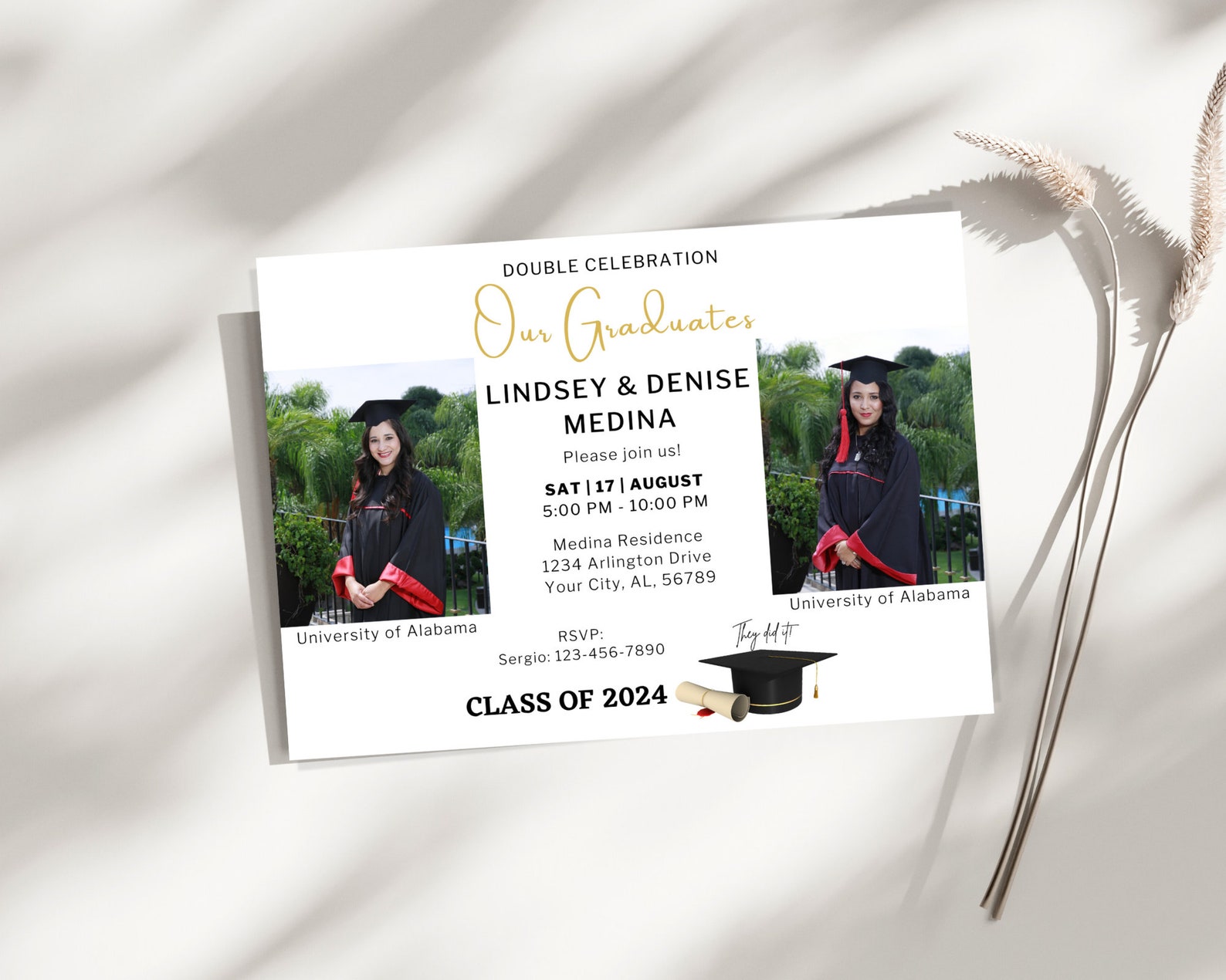 Two Graduates Invitation Template: Photo Graduation Party Invite ...