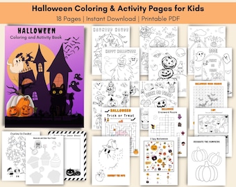 Halloween Coloring Pages and Activity for Kids, Halloween Games for Kids, Halloween Activity Kids, Printable Halloween Games