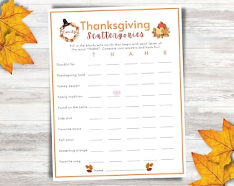 Spel Thanksgiving Scattergories: afdrukbaar familiefeest (direct downloaden)
