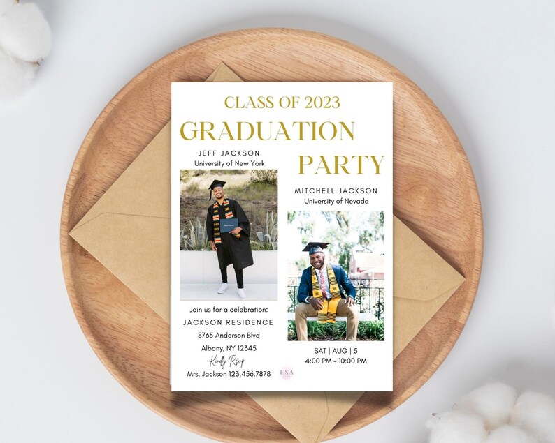 Graduation Party Invitation Template, Two Graduates Invitation With