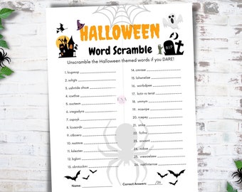 Halloween Word Scramble Game, Printable Halloween Word Game, Printable Halloween Game, Printable Halloween Party Game