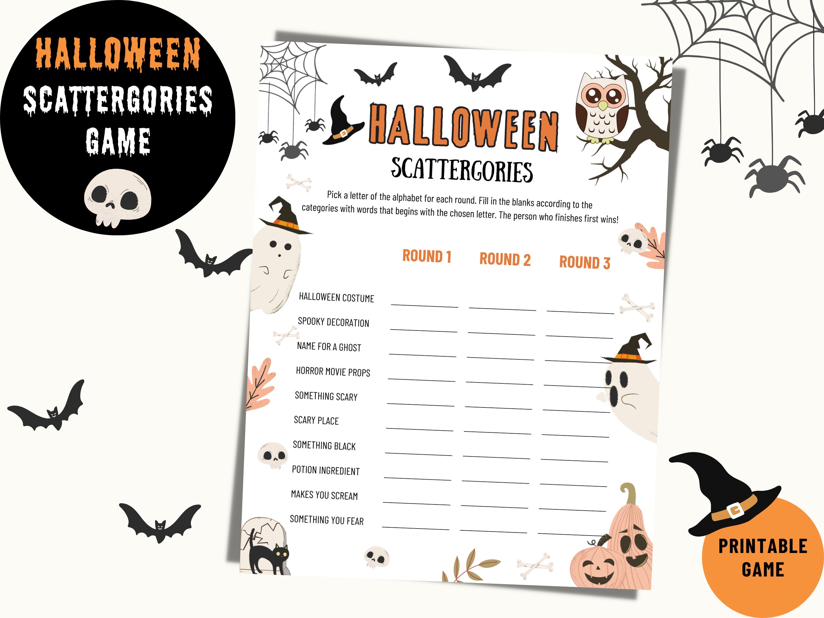 Halloween Scattergories Game, Scattergories for Teens and Adults, Halloween Game Printable, Halloween Party Game