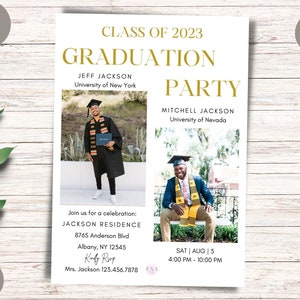 Two Graduates Graduation Party Invitation Template: Photo Collage (Digital Download)
