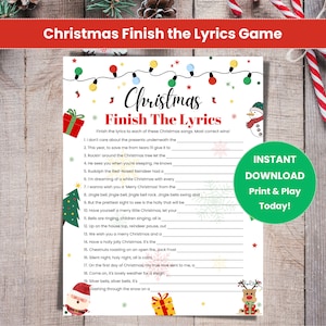 Christmas Song Game, Finish the Lyrics, Christmas Song Trivia Game, Christmas Party Game, Christmas Printable Game, Christmas Family Game