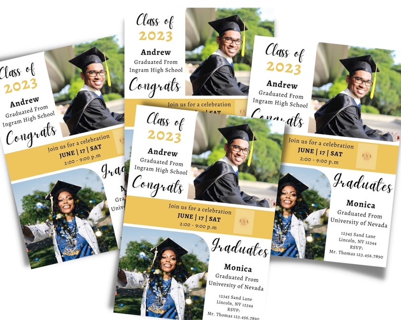 Graduation Party Invitation Template Two Graduates Invitation Etsy