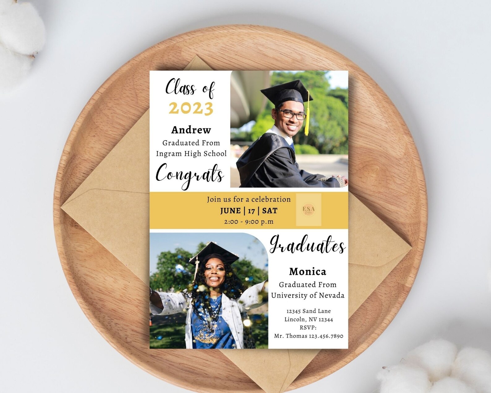 Two Graduates Invitation Template: Photo Graduation Party Invite ...