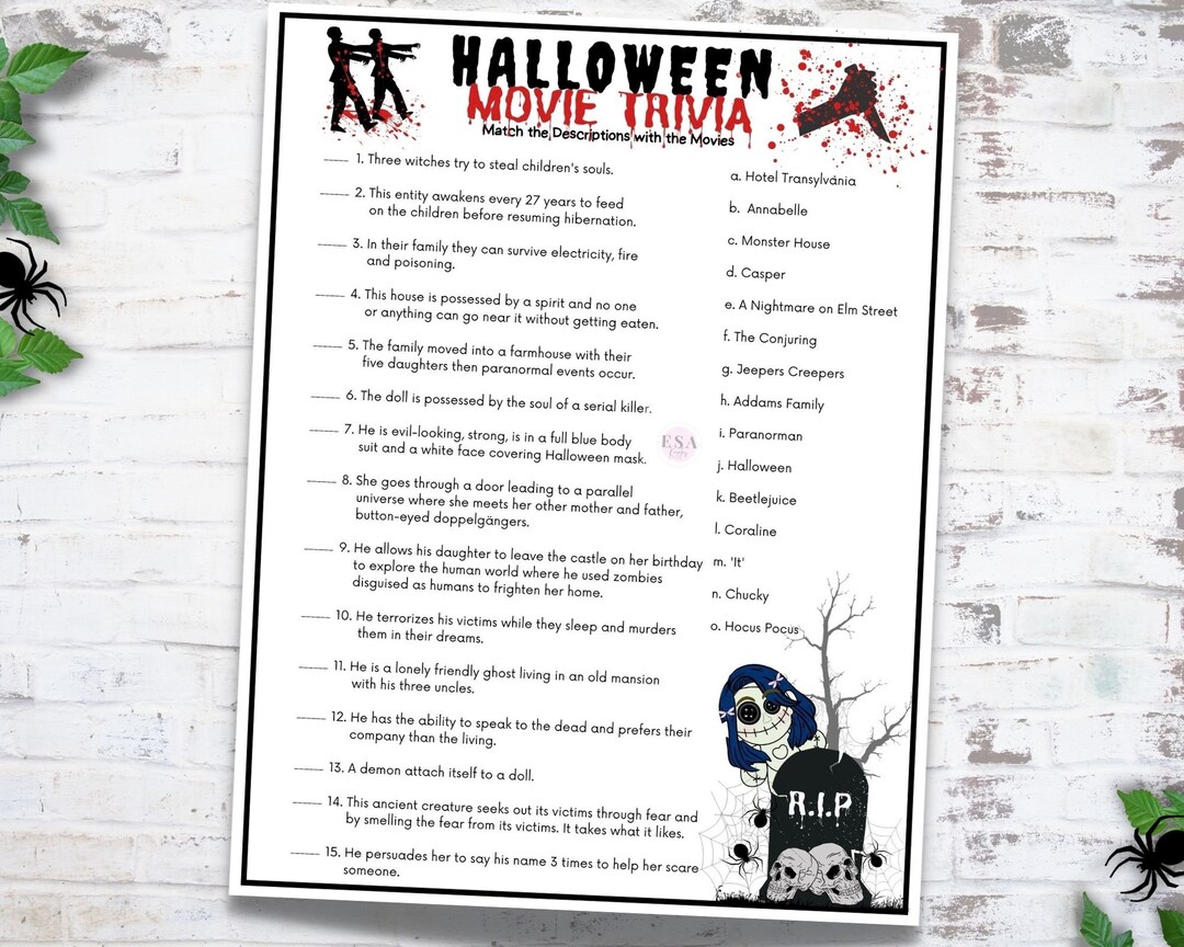 Halloween Movie Trivia, Halloween Trivia Game, Movie Trivia Questions