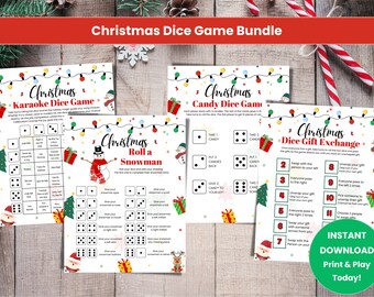 Christmas Dice Games, Printable Christmas Party Games, Christmas Game Bundle, Roll a Snowman, Candy Dice Game, Gift Exchange Game, Song Game