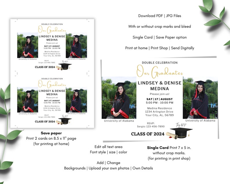 Two Graduates Invitation Template: Photo Graduation Party Invite ...