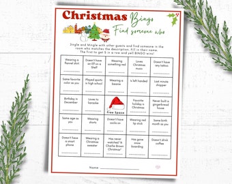 Christmas Bingo, Find The Guest Game, Christmas Find Someone Who, Christmas Games for Kids and Adults, Christmas Games Printable