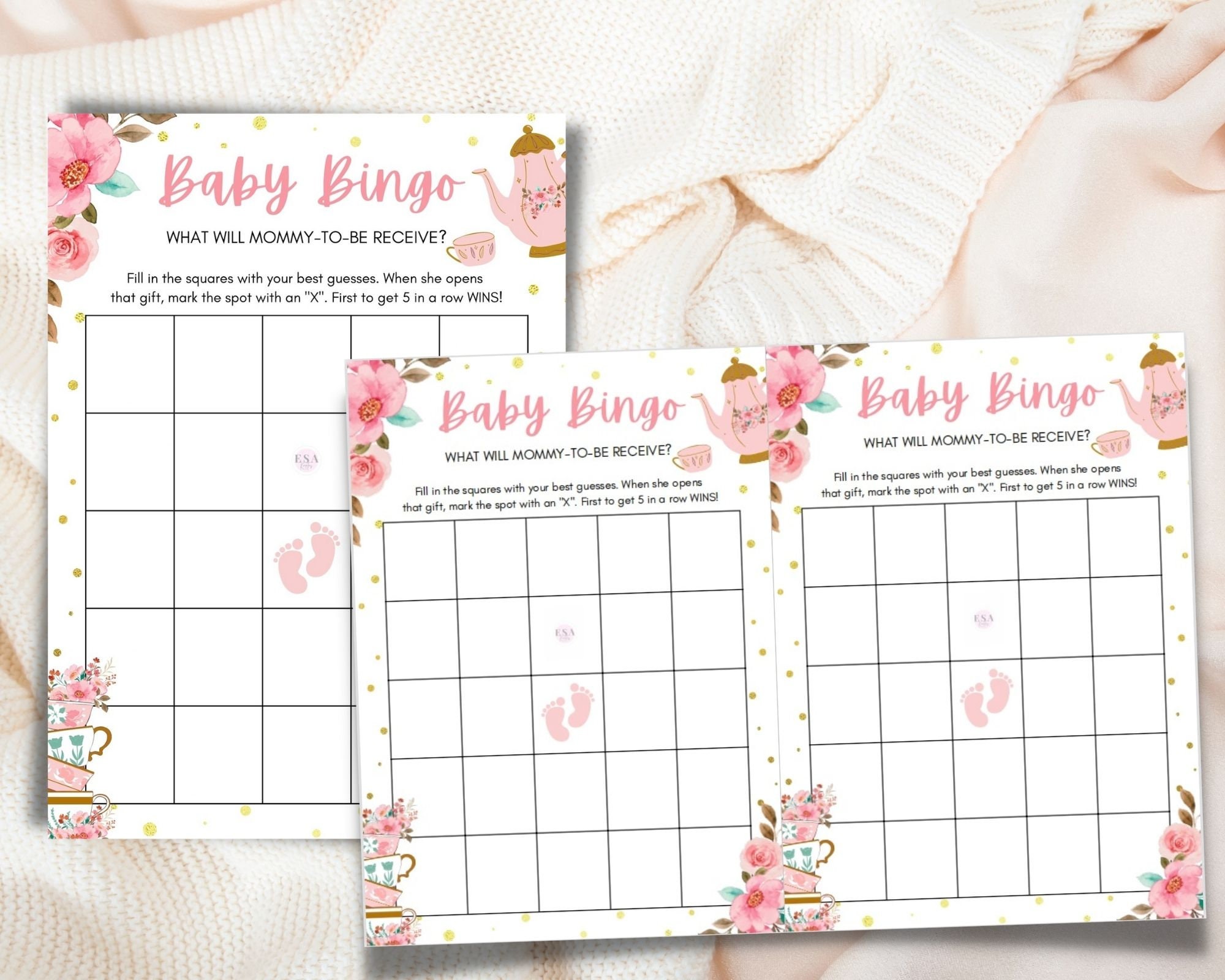 Bingo Baby Shower Game Baby Shower Tea Party Game Floral - Etsy