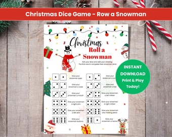 Roll a Snowman Game, Roll a Snowman Dice Game, Printable Christmas Game for Kids and Adults, Christmas Activity, Holiday Classroom Game