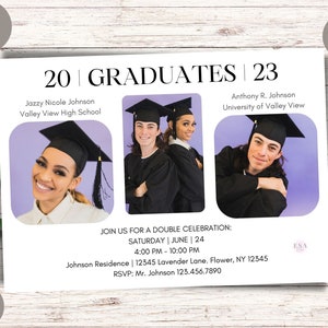 Double Graduation Party Invitation Template: Photo Collage (Digital Download)