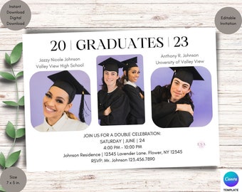 Graduation Party Invitation Template Two People, Double Graduation Party Invitation, Graduation Invitation With Photo, Graduation Printable