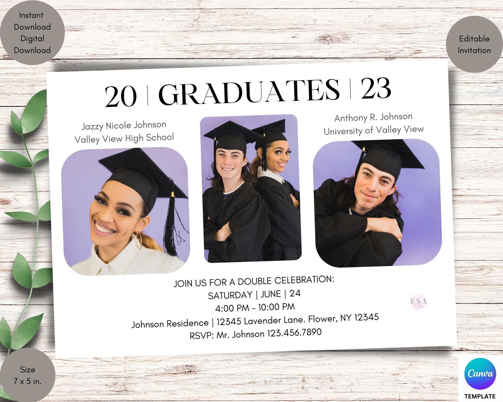 Graduation Party Invitation Template Two People, Double Graduation