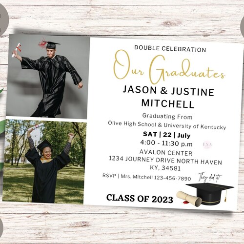 Graduation Party Invitation Template Two Graduates Invitation Etsy