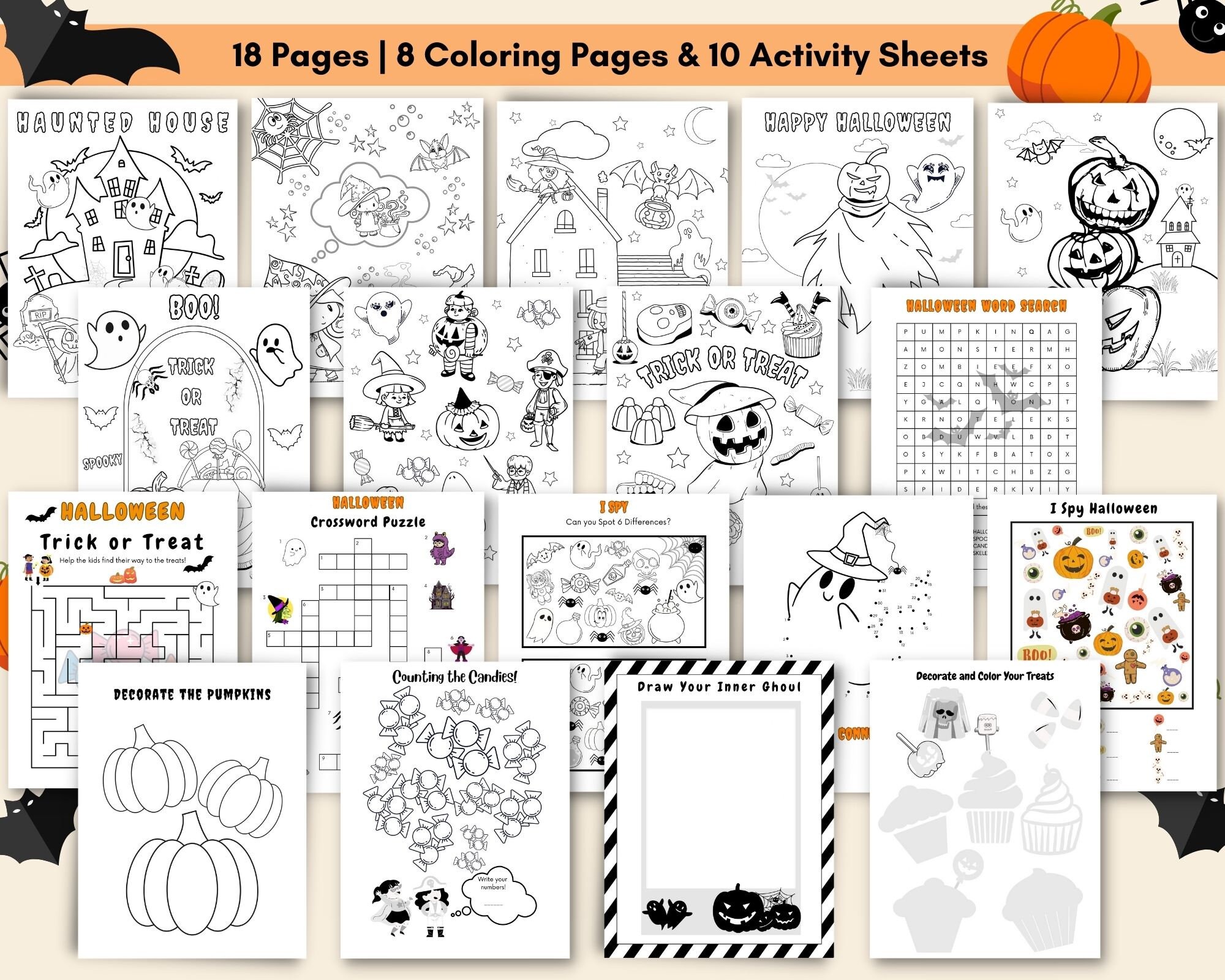 Halloween Coloring Pages and Activity for Kids, Halloween Games for ...