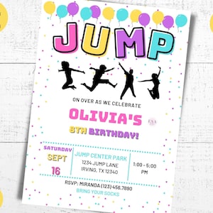 Trampoline Birthday Invitation: Jump Party, Editable Template (Canva)